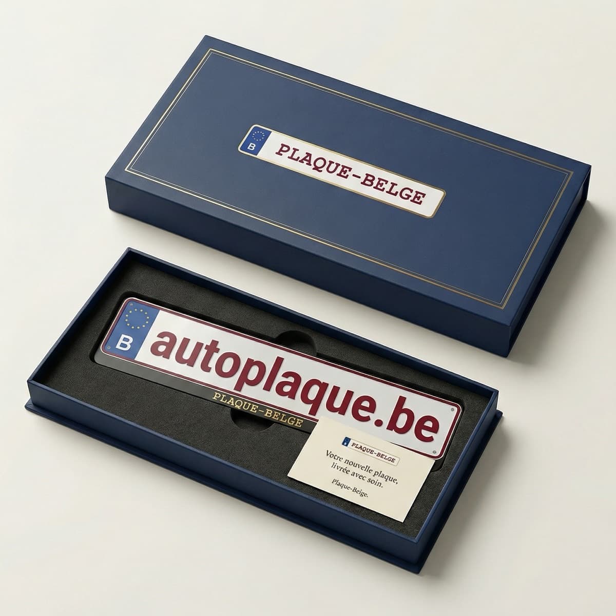 Colis et plaque belge pour illustrer le dossier d'un duplicata de certificat d'immatriculation
