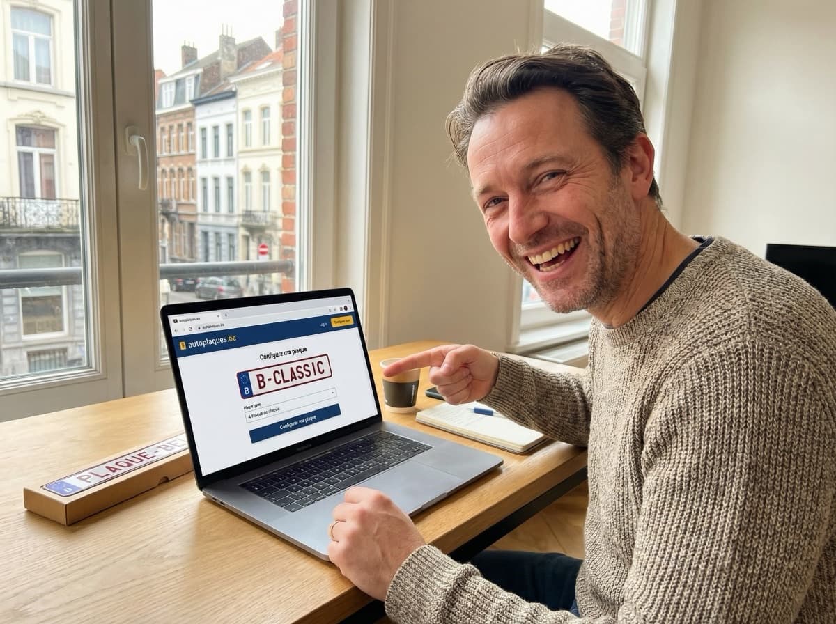 Colis Bpost contenant une plaque d'immatriculation belge en plexiglas prête à être livrée