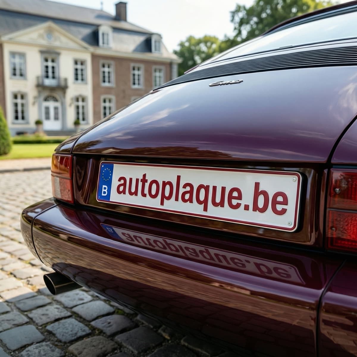 Plaque d'immatriculation belge officielle montee a l'arriere d'un vehicule