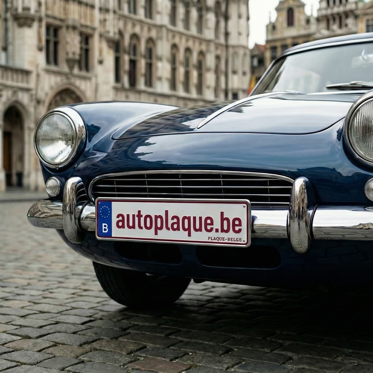 Plaque d'immatriculation montée sur l'avant d'une voiture belge
